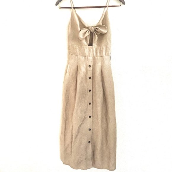 Express | NWT Linen-Blend Button Front Tie Midi Dress - Picture 11 of 16